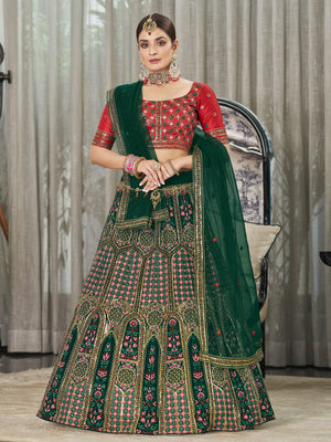 Rajwada Women Green Semi Stitched Lehenga With  Unstitched Blouse