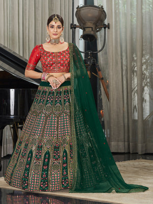 Rajwada Women Green Semi Stitched Lehenga With  Unstitched Blouse