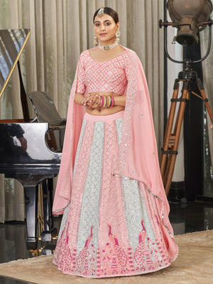 Rajwada Women Pink Semi Stitched Lehenga With  Unstitched Blouse