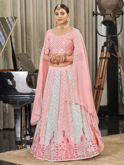 Rajwada Women Pink Semi Stitched Lehenga With  Unstitched Blouse