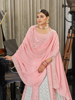 Rajwada Women Pink Semi Stitched Lehenga With  Unstitched Blouse