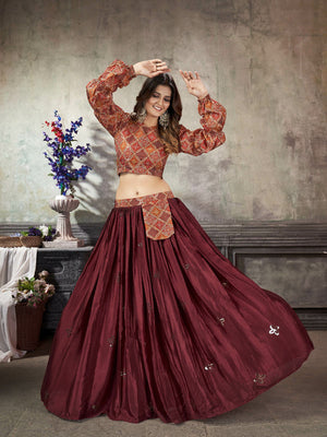 Rajwada Women Classy Maroon Art Silk Stitched Lehenga Choli