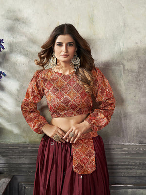 Rajwada Women Classy Maroon Art Silk Stitched Lehenga Choli