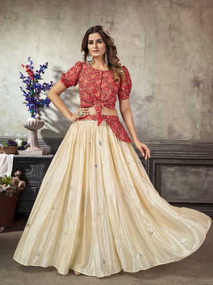 Rajwada Women Classy Off White Art Silk Stitched Lehenga Choli