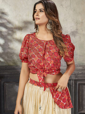 Rajwada Women Classy Off White Art Silk Stitched Lehenga Choli