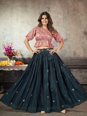 Rajwada Women Classy Teal Art Silk Stitched Lehenga Choli