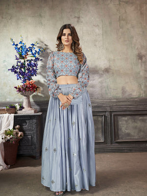 Rajwada Women Classy Blue Art Silk Stitched Lehenga Choli