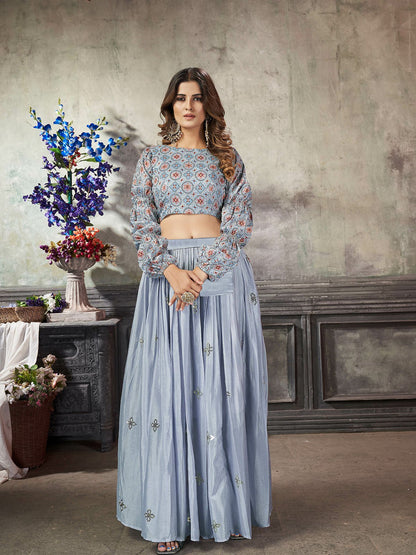 Rajwada Women Classy Blue Art Silk Stitched Lehenga Choli