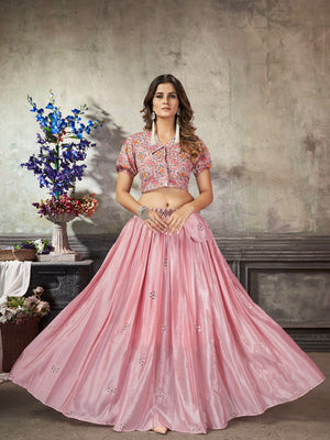 Rajwada Women Classy Pink Art Silk Stitched Lehenga Choli