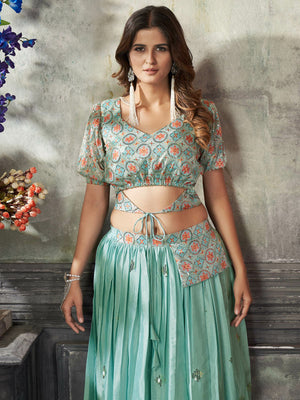 Rajwada Women Classy Sea Green Art Silk Stitched Lehenga Choli