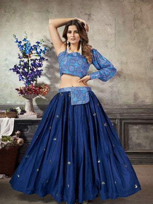 Rajwada Women Classy Blue Art Silk Stitched Lehenga Choli