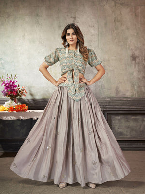 Rajwada Women Classy Grey Art Silk Stitched Lehenga Choli