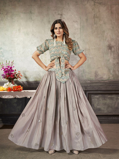 Rajwada Women Classy Grey Art Silk Stitched Lehenga Choli