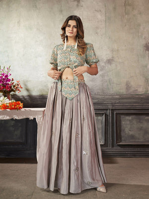Rajwada Women Classy Grey Art Silk Stitched Lehenga Choli