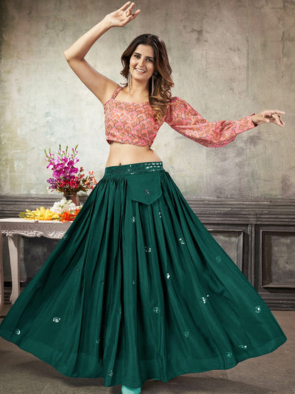 Rajwada Women Classy Dark Green Art Silk Stitched Lehenga Choli