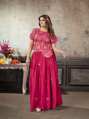 Rajwada Women Classy Pink Art Silk Stitched Lehenga Choli