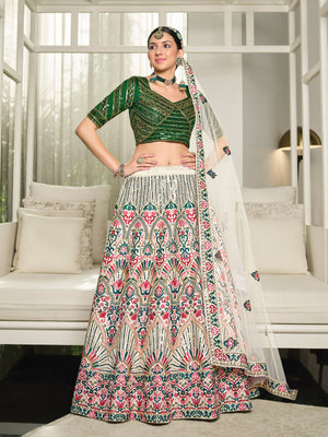 Rajwada Women White Semi Stitched Lehenga With  Unstitched Blouse