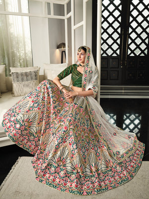 Rajwada Women White Semi Stitched Lehenga With  Unstitched Blouse