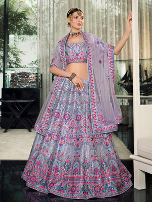 Rajwada Women Lavender Semi Stitched Lehenga With  Unstitched Blouse