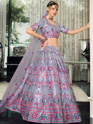 Rajwada Women Lavender Semi Stitched Lehenga With  Unstitched Blouse