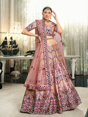 Rajwada Women Peach Semi Stitched Lehenga With  Unstitched Blouse