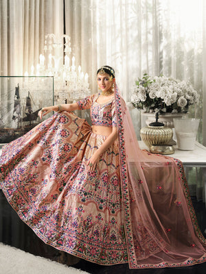 Rajwada Women Peach Semi Stitched Lehenga With  Unstitched Blouse