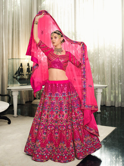 Rajwada Women Pink Semi Stitched Lehenga With  Unstitched Blouse