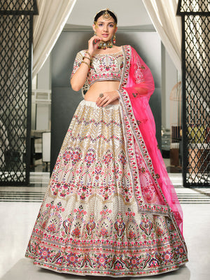 Rajwada Women White Semi Stitched Lehenga With  Unstitched Blouse