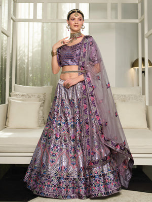 Rajwada Women Violet Semi Stitched Lehenga With  Unstitched Blouse
