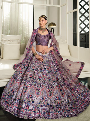 Rajwada Women Violet Semi Stitched Lehenga With  Unstitched Blouse
