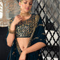 Rajwada Women Teal Semi Stitched Lehenga With  Unstitched Blouse