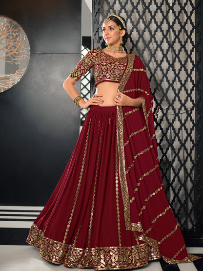 Rajwada Women Maroon Semi Stitched Lehenga With  Unstitched Blouse