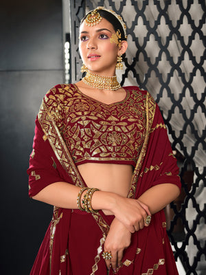 Rajwada Women Maroon Semi Stitched Lehenga With  Unstitched Blouse