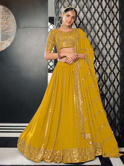 Rajwada Women Yellow Semi Stitched Lehenga With  Unstitched Blouse