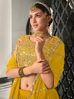 Rajwada Women Yellow Semi Stitched Lehenga With  Unstitched Blouse