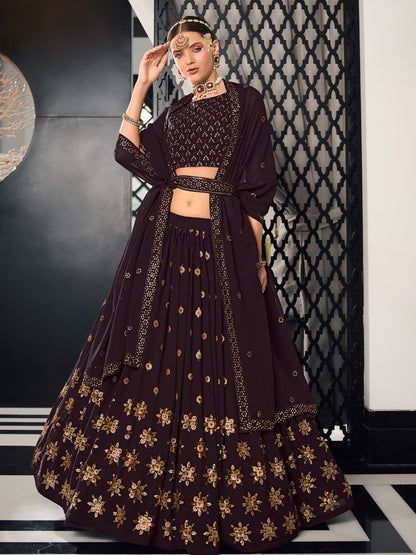 Rajwada Women Violet Semi Stitched Lehenga With  Unstitched Blouse