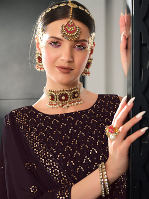 Rajwada Women Violet Semi Stitched Lehenga With  Unstitched Blouse