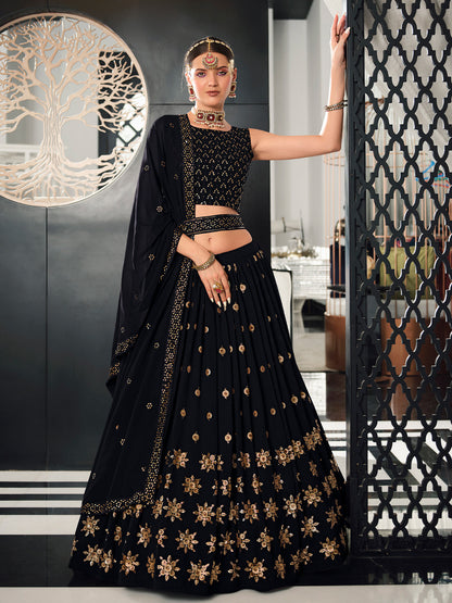 Rajwada Women Navy Blue Semi Stitched Lehenga With  Unstitched Blouse