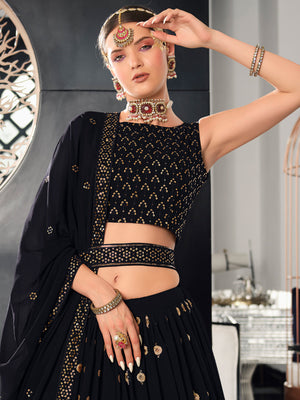 Rajwada Women Navy Blue Semi Stitched Lehenga With  Unstitched Blouse