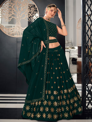 Rajwada Women Green Semi Stitched Lehenga With  Unstitched Blouse