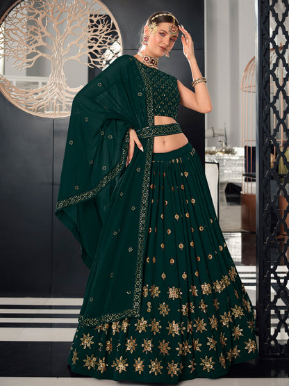 Rajwada Women Green Semi Stitched Lehenga With  Unstitched Blouse