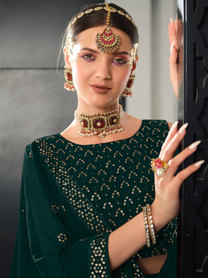 Rajwada Women Green Semi Stitched Lehenga With  Unstitched Blouse