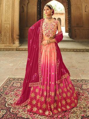 Rajwada Women Peach Semi Stitched Lehenga With  Unstitched Blouse