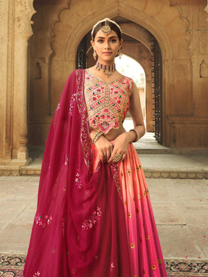 Rajwada Women Peach Semi Stitched Lehenga With  Unstitched Blouse