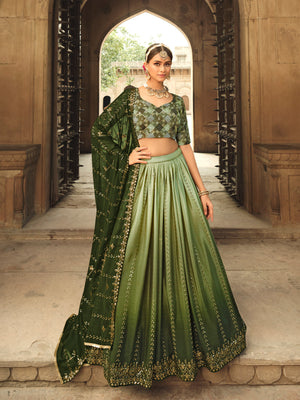 Rajwada Women Olive Semi Stitched Lehenga With  Unstitched Blouse