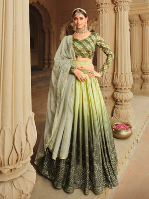Rajwada Women Green Semi Stitched Lehenga With  Unstitched Blouse