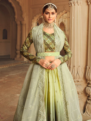 Rajwada Women Green Semi Stitched Lehenga With  Unstitched Blouse