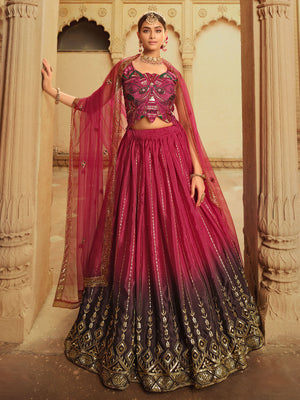 Rajwada Women Magenta Semi Stitched Lehenga With  Unstitched Blouse