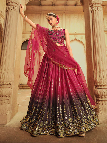 Rajwada Women Magenta Semi Stitched Lehenga With  Unstitched Blouse