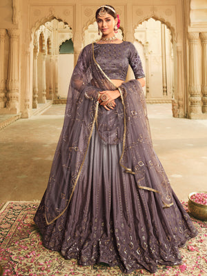 Rajwada Women Violet Semi Stitched Lehenga With  Unstitched Blouse